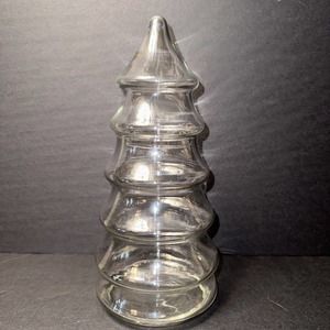 Vintage Clear Glass Christmas Tree Shaped 2-Part Candy Jar Container 10.5”